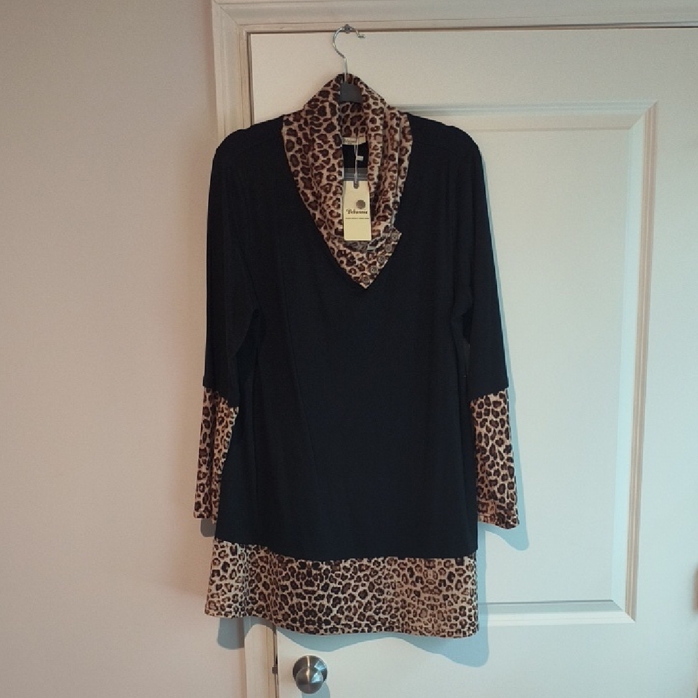 Leopard Print Black Tunic Top